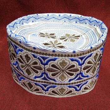 Blue embroidered islamic prayer cap 1