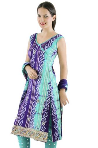 Blue Kundan Work cotton unstitched salwar with dupatta