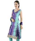 Blue Kundan Work cotton unstitched salwar with dupatta