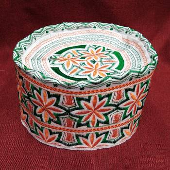 Orange and green embroidered islamic crow cap 1