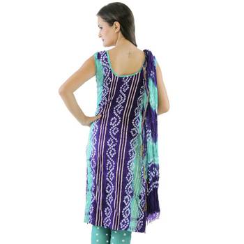 Blue Kundan Work cotton unstitched salwar with dupatta 2