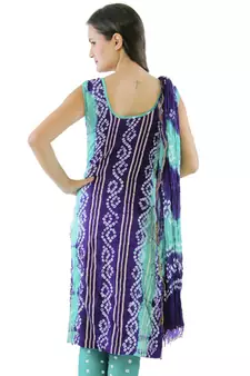 Blue Kundan Work cotton unstitched salwar with dupatta
