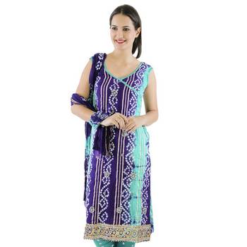Blue Kundan Work cotton unstitched salwar with dupatta 3