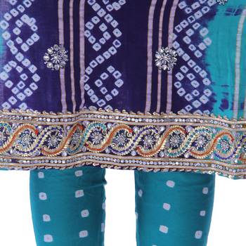 Blue Kundan Work cotton unstitched salwar with dupatta 4