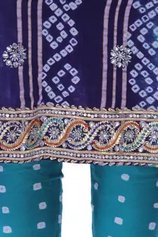 Blue Kundan Work cotton unstitched salwar with dupatta