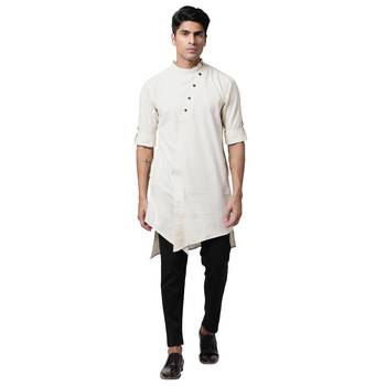 Svanik Cream Asymmetric Design Men's Kurta 1