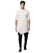 Svanik Cream Asymmetric Design Men's Kurta