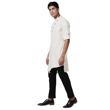 Svanik Cream Asymmetric Design Men's Kurta 2
