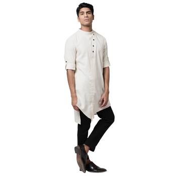 Svanik Cream Asymmetric Design Men's Kurta 3