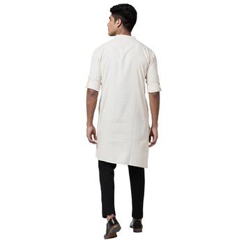 Svanik Cream Asymmetric Design Men's Kurta 4