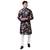Svanik Navy Blue and Orange Floral Print Men's Knee Length Kurta