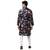 Svanik Navy Blue and Orange Floral Print Men's Knee Length Kurta