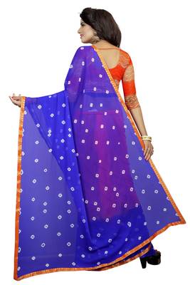 Orange Printed Chiffon Saree With Blouse 2
