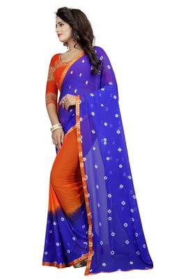 Orange Printed Chiffon Saree With Blouse 3