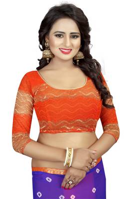Orange Printed Chiffon Saree With Blouse 4