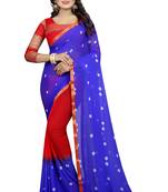 Red Printed Chiffon Saree With Blouse