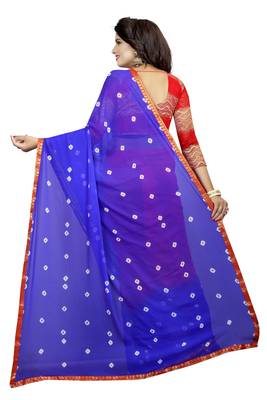 Red Printed Chiffon Saree With Blouse 2