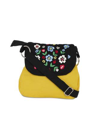 Yellow sling bag with embroidery 1
