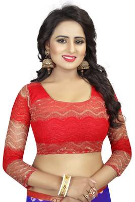 Red Printed Chiffon Saree With Blouse 4