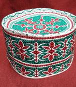 Green and red flower embroidered islamic crown cap