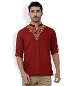 Svanik Red Solid Cotton Classic Short Kurta.