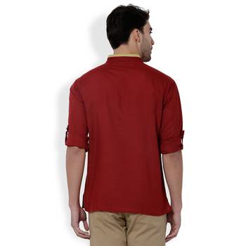 Svanik Red Solid Cotton Classic Short Kurta. 3