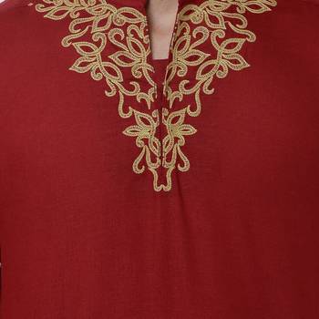 Svanik Red Solid Cotton Classic Short Kurta. 5