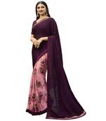 Purple printed georgette saree with blouse