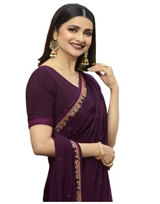 Purple printed georgette saree with blouse 2
