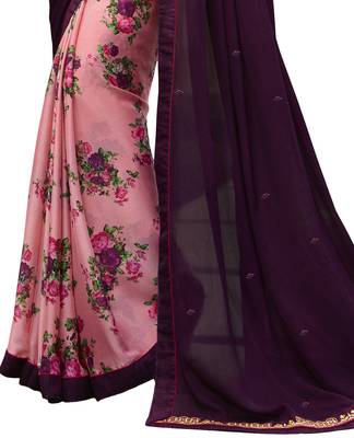 Purple printed georgette saree with blouse 3