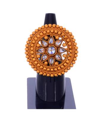 Gold With Kundan Designer Ring 1