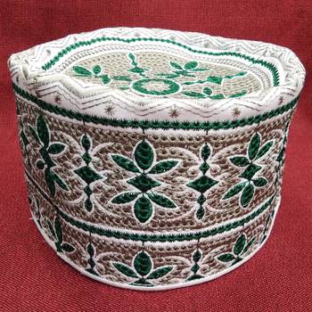 Green motif embroidered prayer crown cap 1