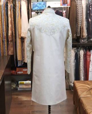 White embroidered silk sherwani 2