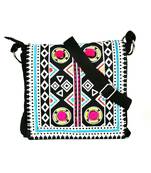Pick Pocket blue aztec printed and embroidered  flap red canvas sling bag