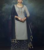 Grey embroidered georgette semi stitched salwar with dupatta