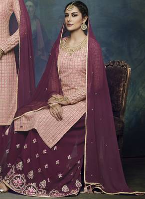 Baby-pink embroidered georgette semi stitched salwar with dupatta 1