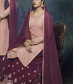 Baby-pink embroidered georgette semi stitched salwar with dupatta