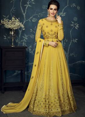 Yellow embroidered georgette salwar 1