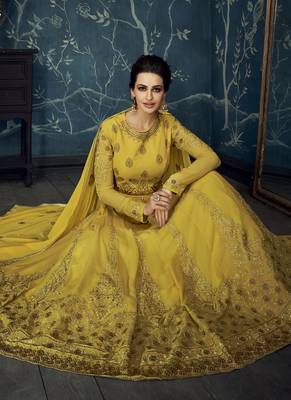 Yellow embroidered georgette salwar 2
