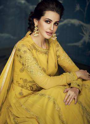 Yellow embroidered georgette salwar 4