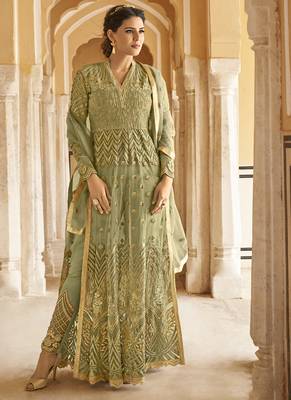 Olive Embroidered Net Salwar 1