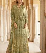 Olive Embroidered Net Salwar
