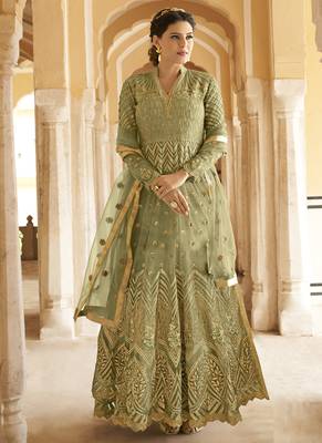 Olive Embroidered Net Salwar 2