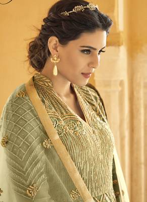 Olive Embroidered Net Salwar 3
