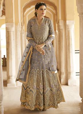 Grey Embroidered Net Salwar 1