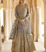 Grey Embroidered Net Salwar