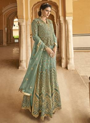 Turquoise Embroidered Net Salwar 1