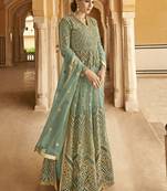 Turquoise Embroidered Net Salwar