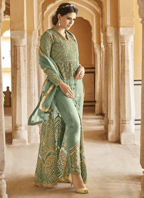 Turquoise Embroidered Net Salwar 2
