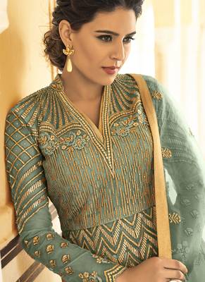 Turquoise Embroidered Net Salwar 3